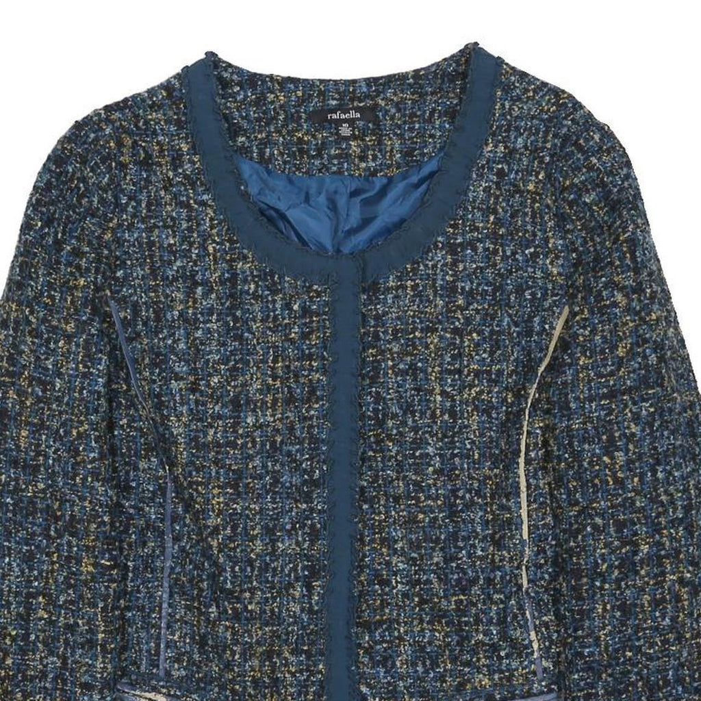 RAFAELLA Womens Blue Wool Blend Button Jacket M Tweed Classic Stylish