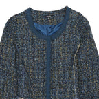 RAFAELLA Womens Blue Wool Blend Button Jacket M Tweed Classic Stylish