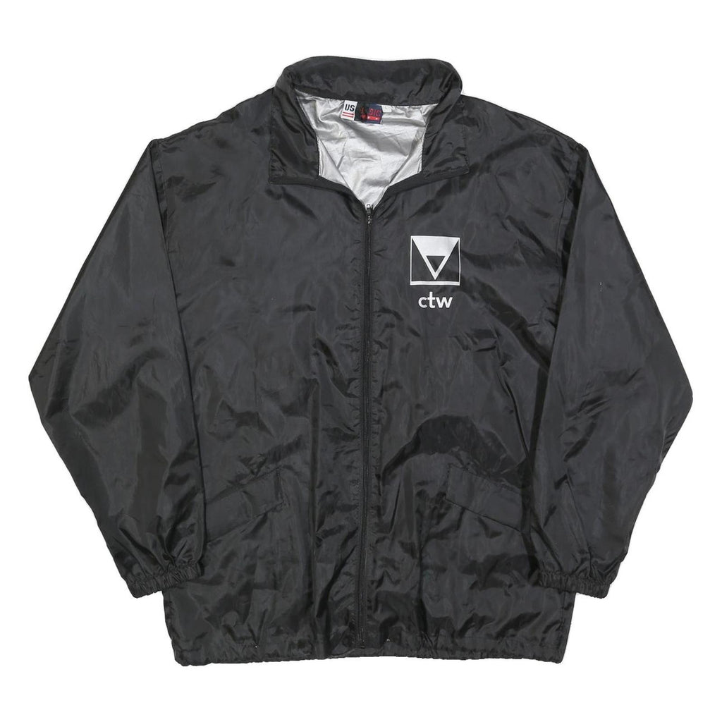 US BASIC Mens Black Nylon Zip Jacket L Plain Lightweight Casual Sportswear