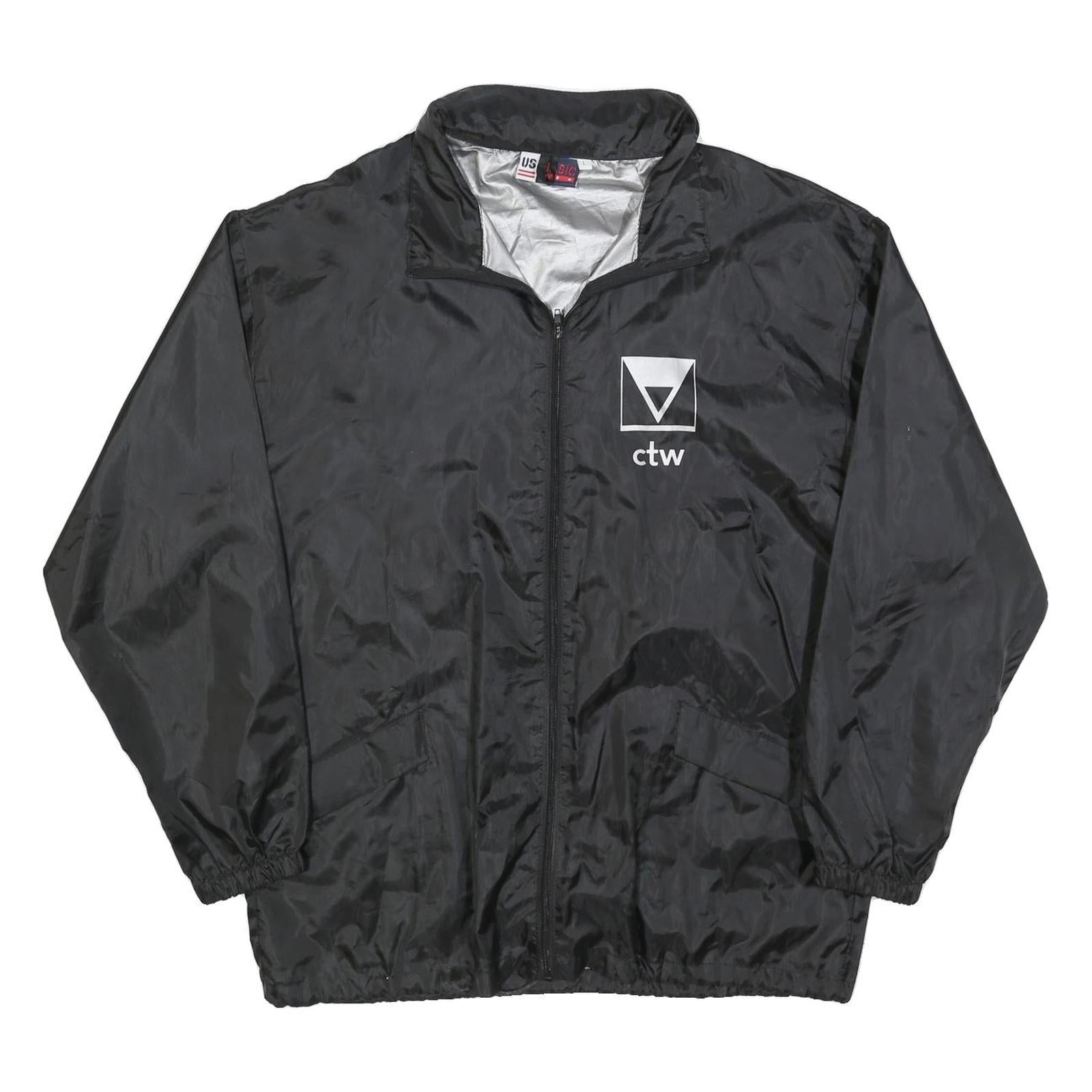 US BASIC Mens Black Nylon Zip Jacket L Plain Lightweight Casual Sportswear