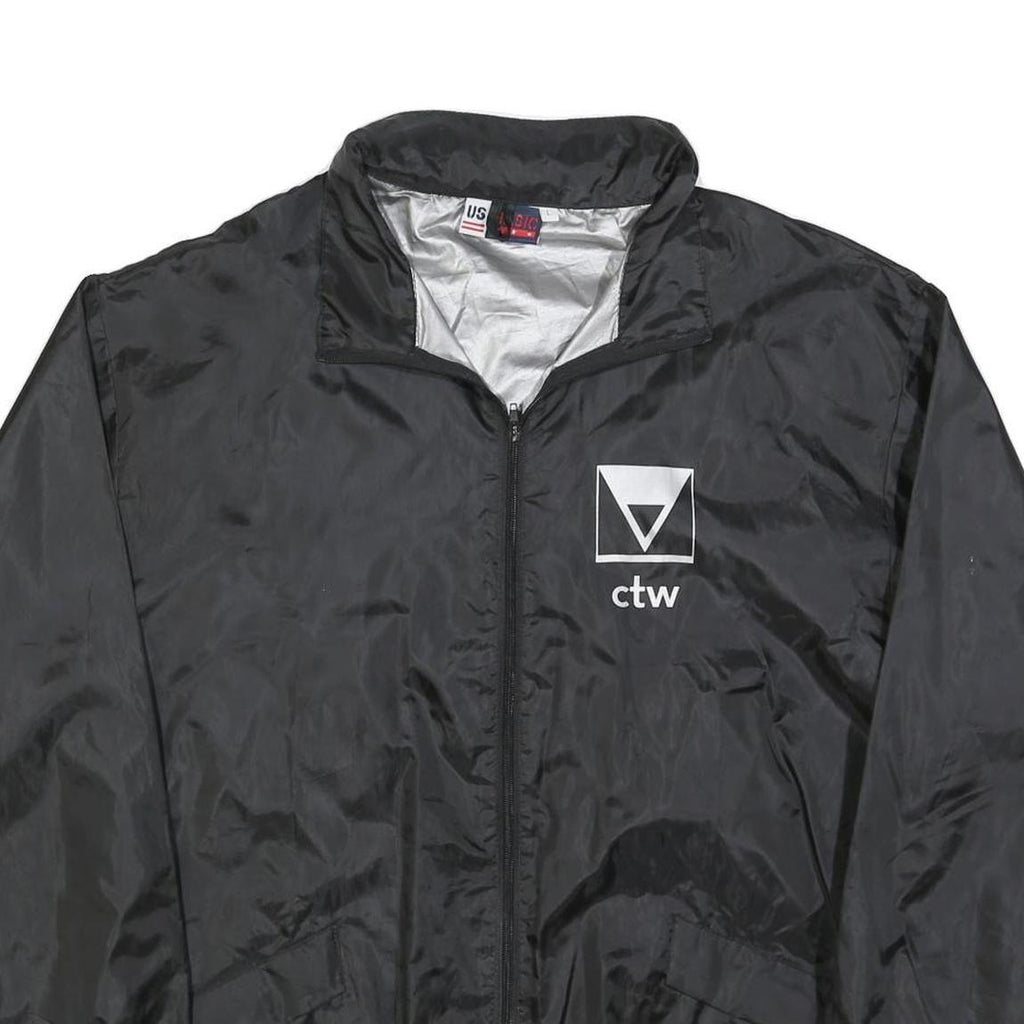 US BASIC Mens Black Nylon Zip Jacket L Plain Lightweight Casual Sportswear