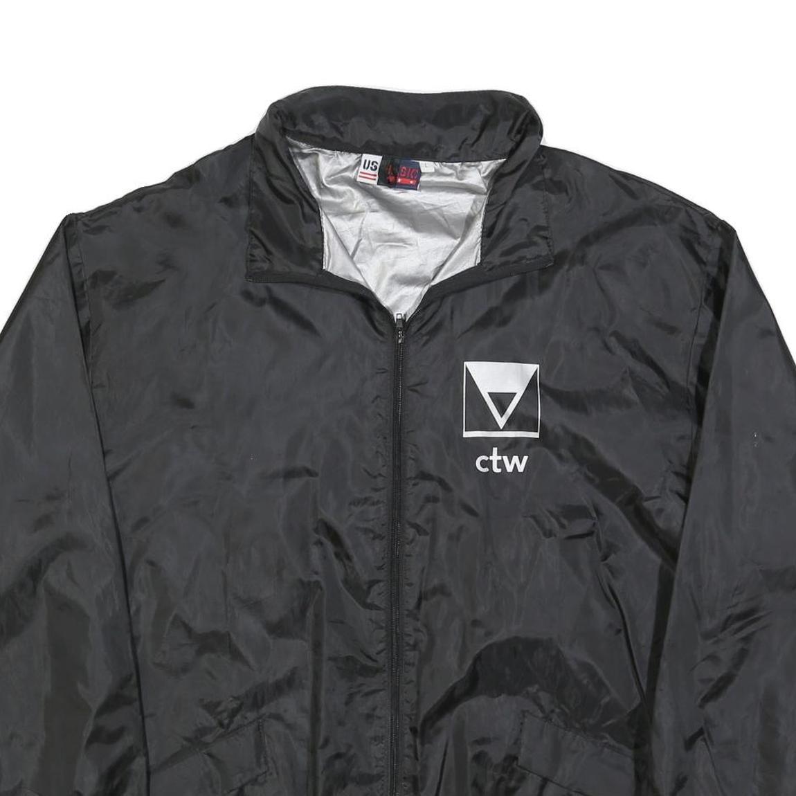 US BASIC Mens Black Nylon Zip Jacket L Plain Lightweight Casual Sportswear