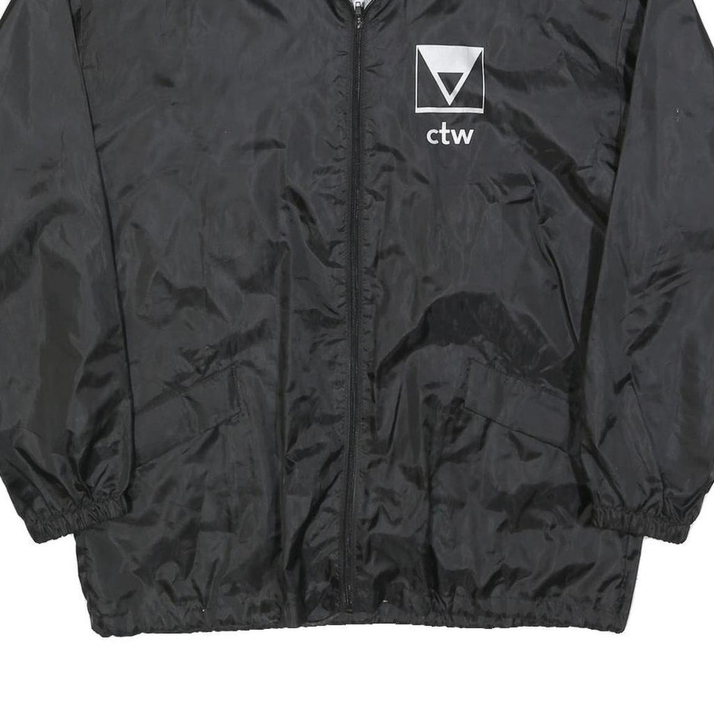 US BASIC Mens Black Nylon Zip Jacket L Plain Lightweight Casual Sportswear