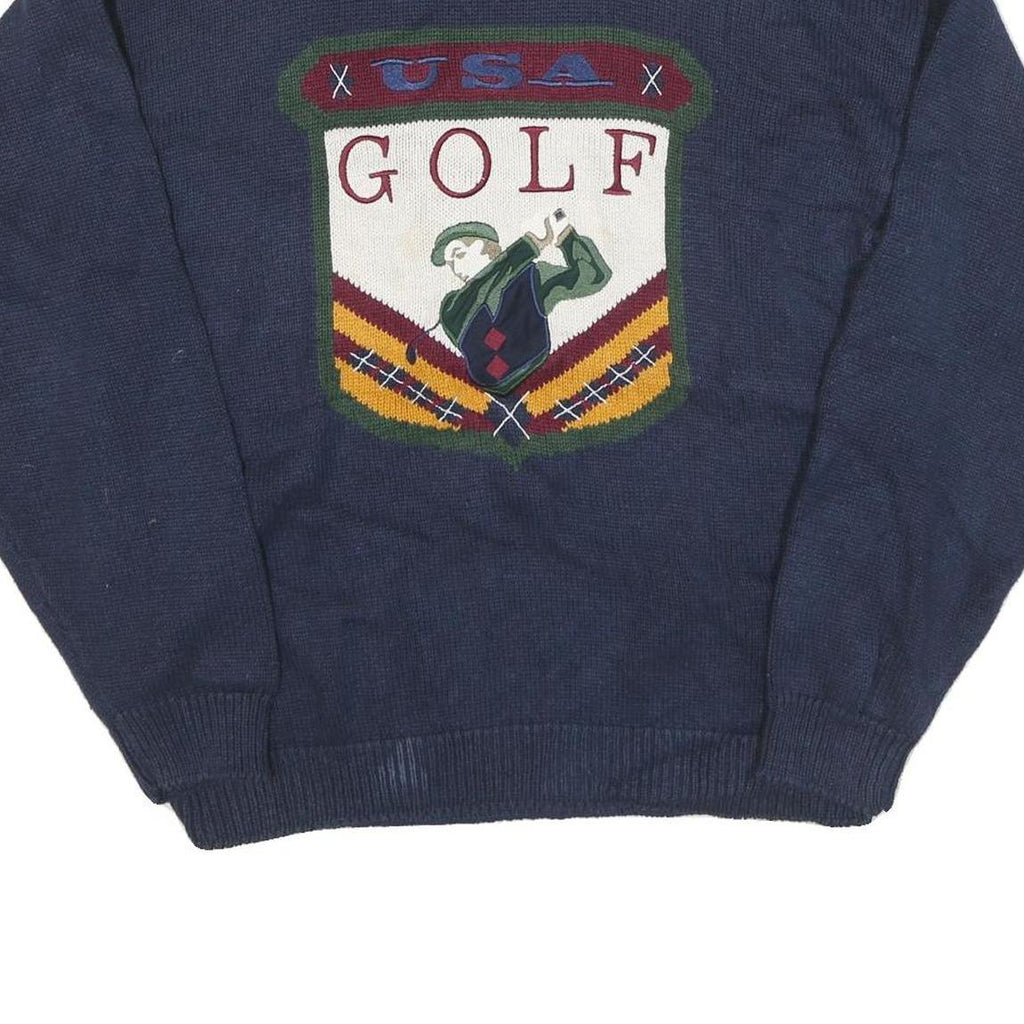 GULF TRADERS Mens Blue USA Golf Patterned Crew Neck Basic Knit Jumper L Cotton