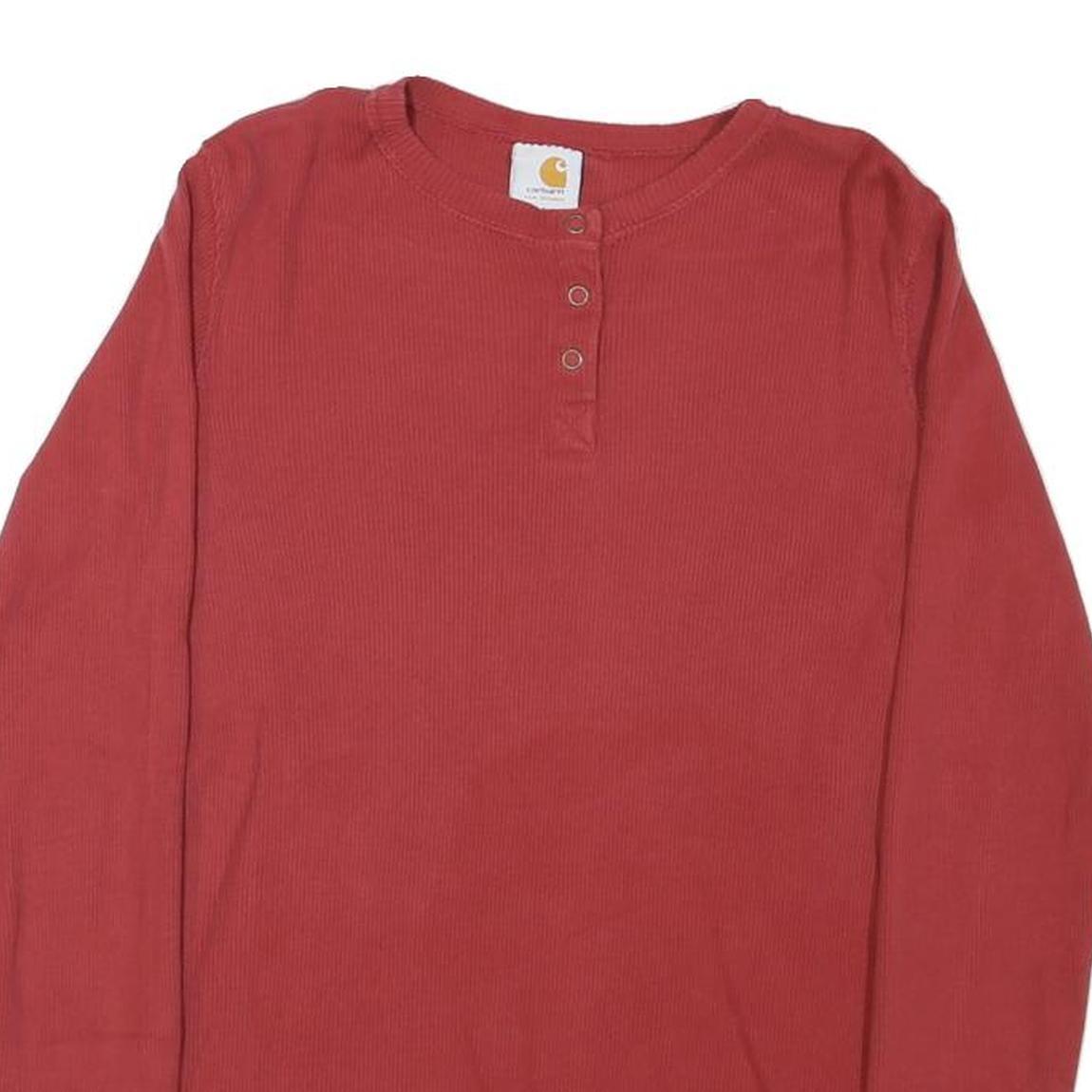 CARHARTT Womens Red Long Sleeve Henley Neck T-Shirt Size S Cotton Blend