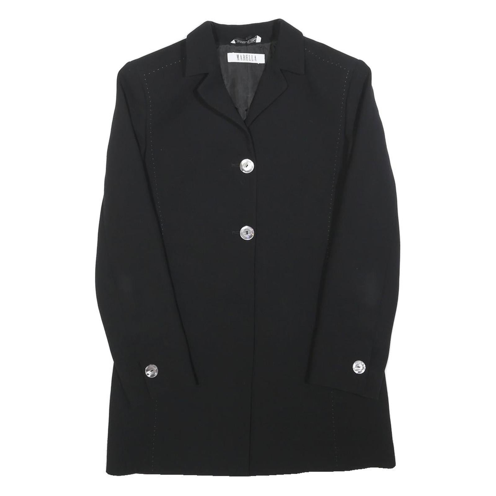 MARELLA Womens Black Wool Blend Button Jacket S Plain Classic Tailored