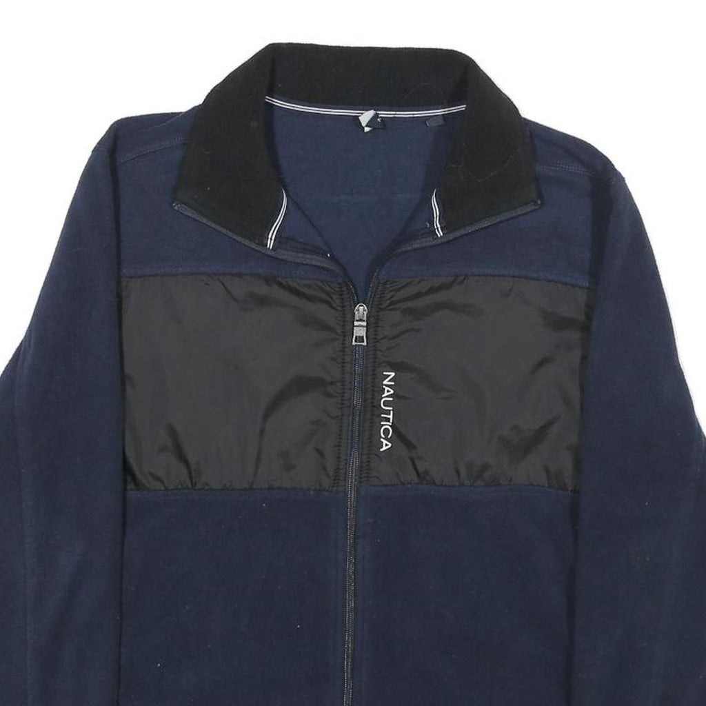 NAUTICA Mens Navy & Black Zip Jacket S Polyester Athletic Branding