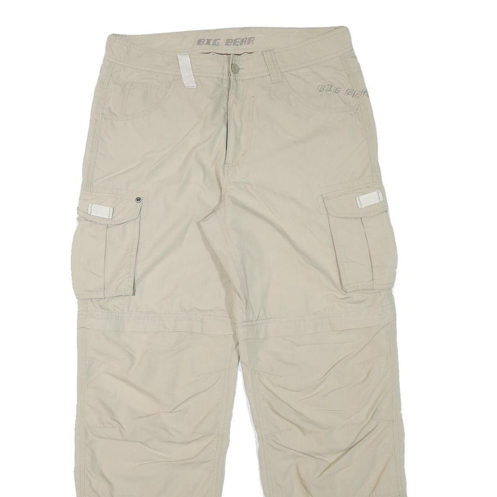 BIG BEAR Mens Polyester Blend Beige Relaxed Cargo Trousers W32 L31 Utility