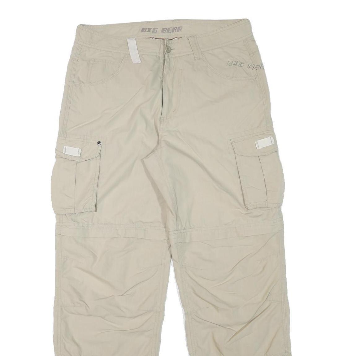 BIG BEAR Mens Polyester Blend Beige Relaxed Cargo Trousers W32 L31 Utility