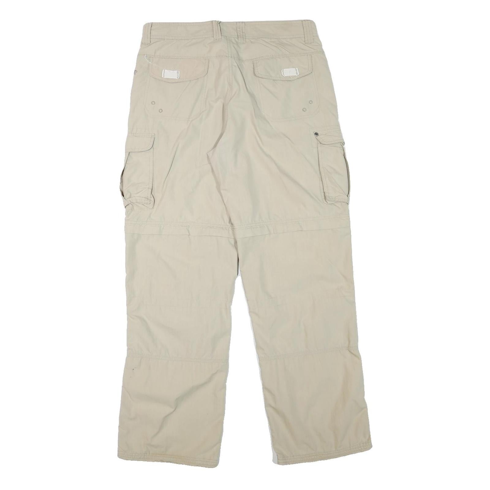 BIG BEAR Mens Polyester Blend Beige Relaxed Cargo Trousers W32 L31 Utility