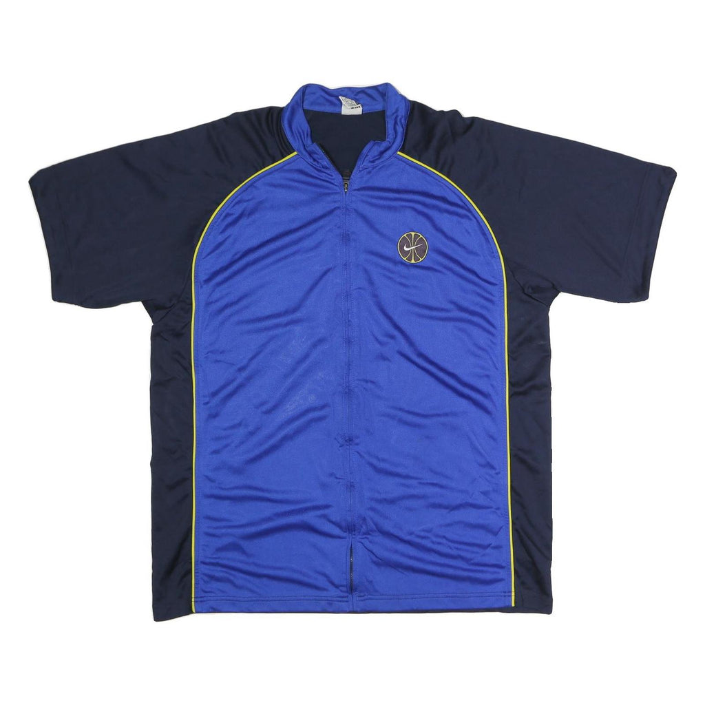 NIKE Mens Blue & Navy Zip Front Sports Jacket XL Polyester Blend Short Sleeve