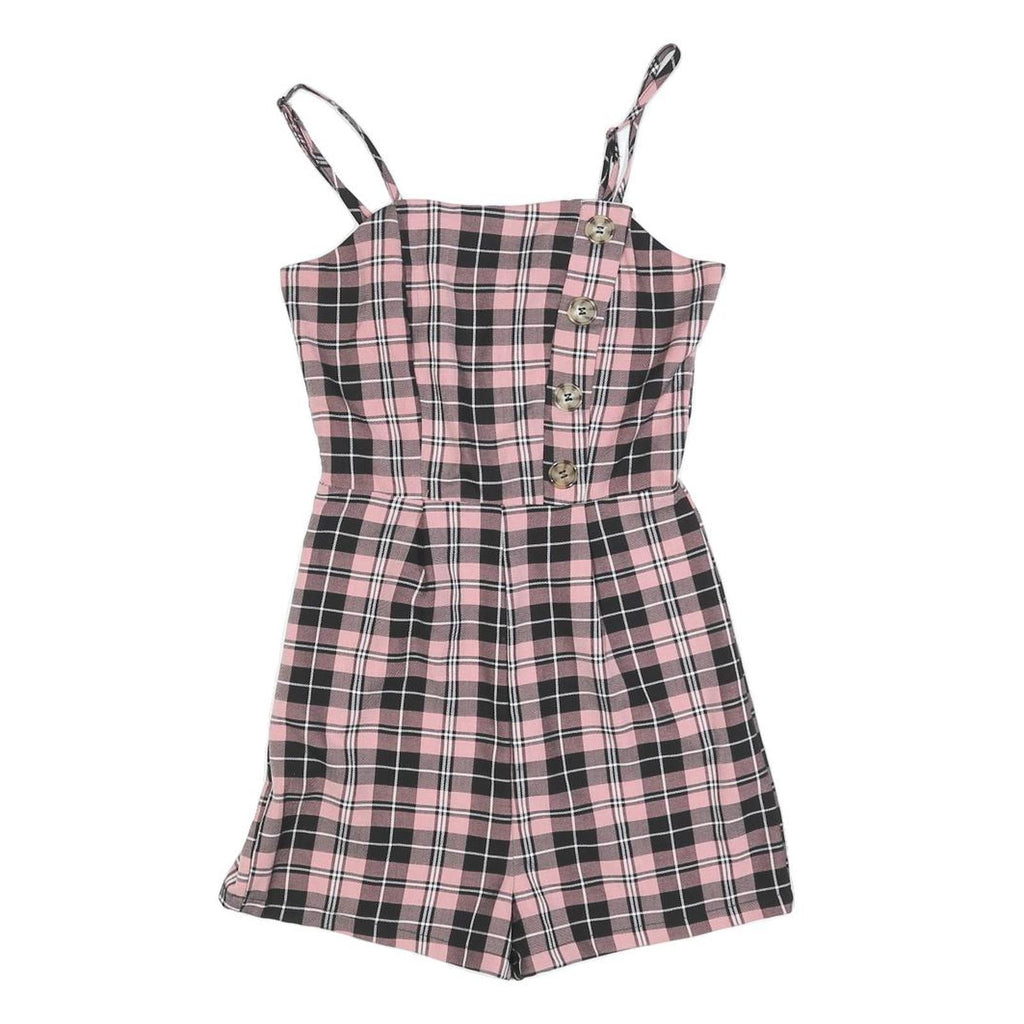 TALLY WEIJL Womens Pink & Black Check Playsuit XS Cotton Blend Sleeveless Button