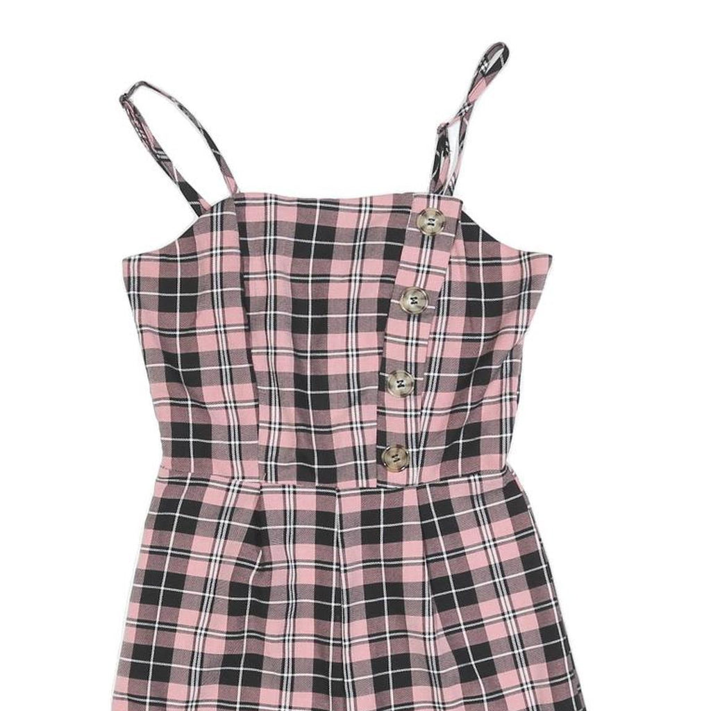 TALLY WEIJL Womens Pink & Black Check Playsuit XS Cotton Blend Sleeveless Button
