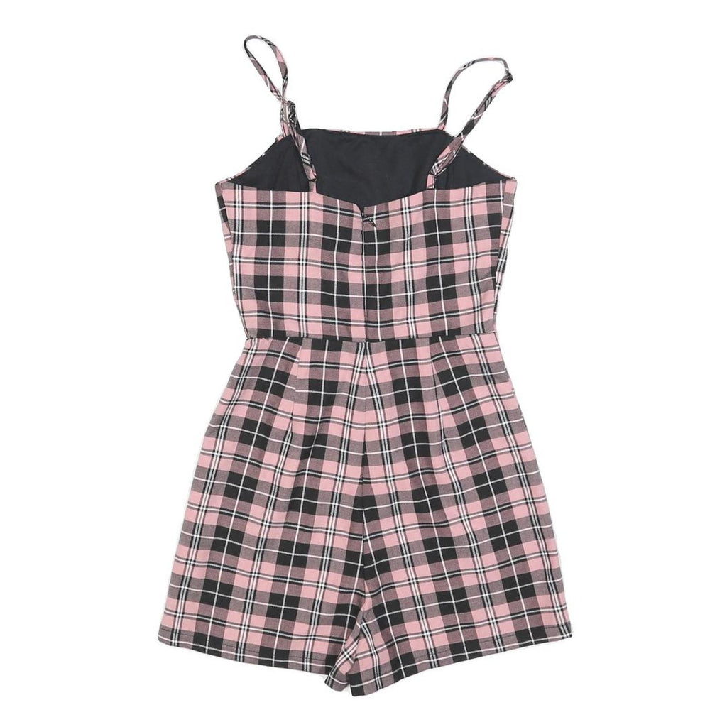 TALLY WEIJL Womens Pink & Black Check Playsuit XS Cotton Blend Sleeveless Button