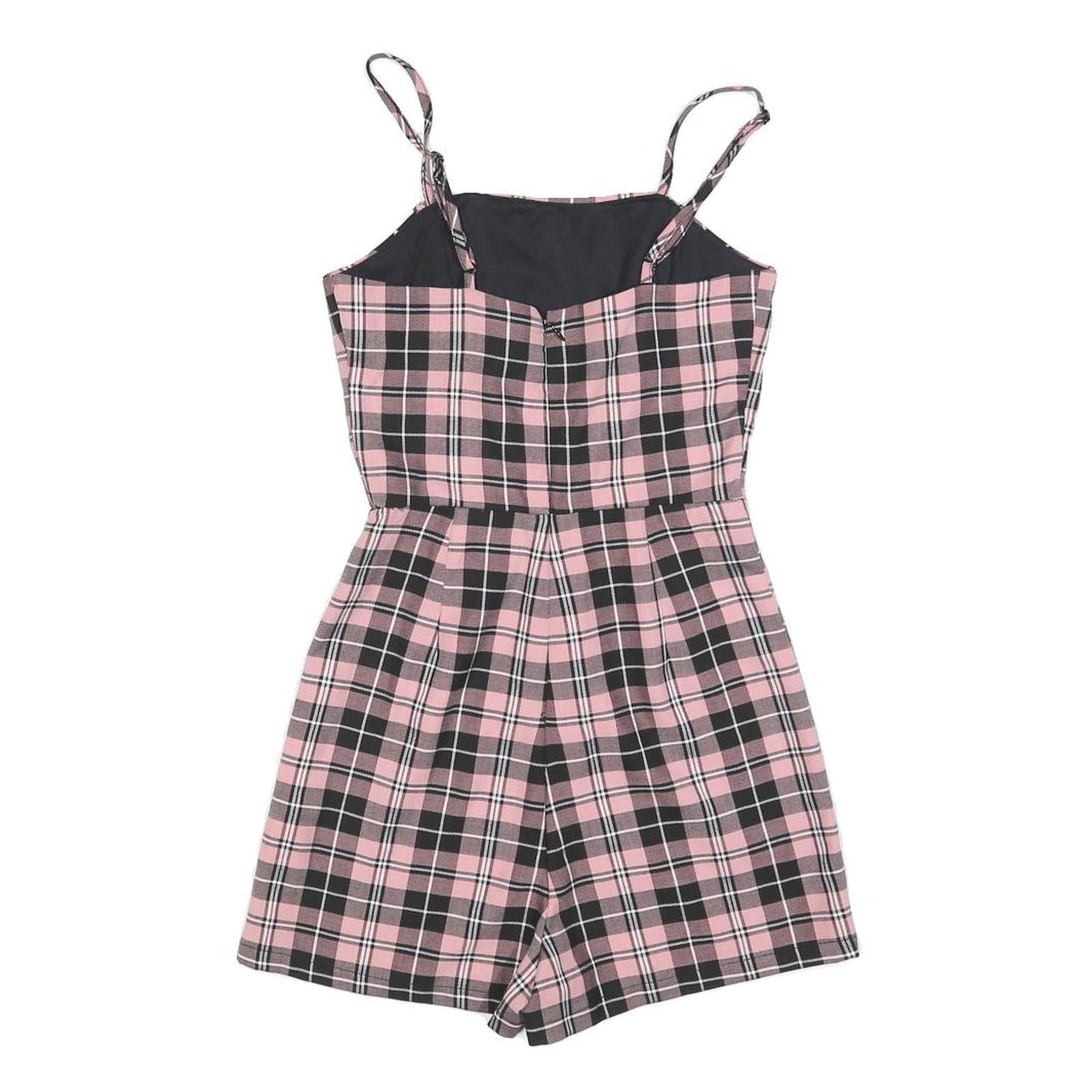 TALLY WEIJL Womens Pink & Black Check Playsuit XS Cotton Blend Sleeveless Button