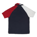 TOMMY HILFIGER Mens Navy Red & White Cotton Blend Polo Shirt L Embroidered Logo