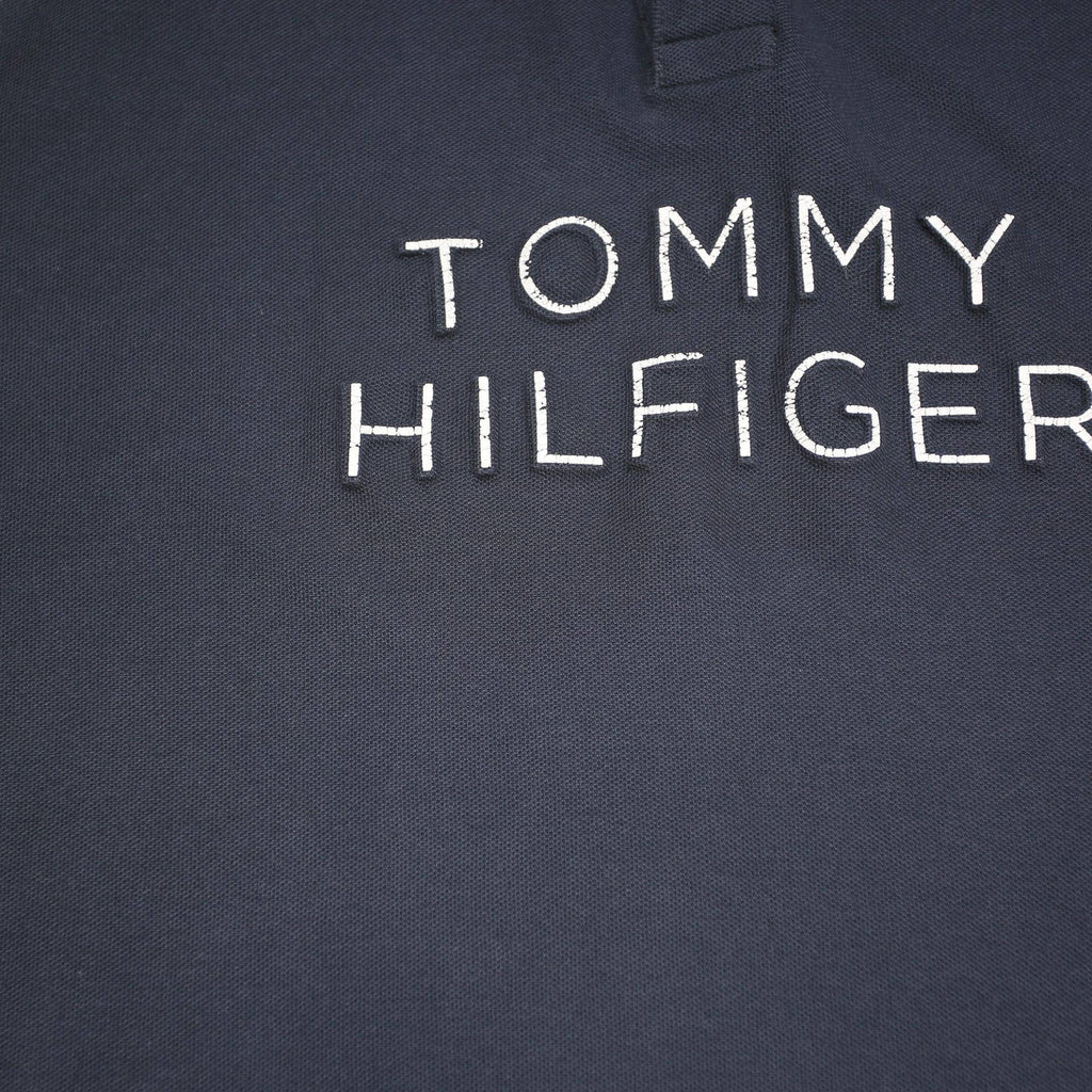TOMMY HILFIGER Mens Navy Red & White Cotton Blend Polo Shirt L Embroidered Logo
