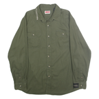 WRANGLER Mens Green Cotton Blend Casual Shirt L Button Pocket Long Sleeve
