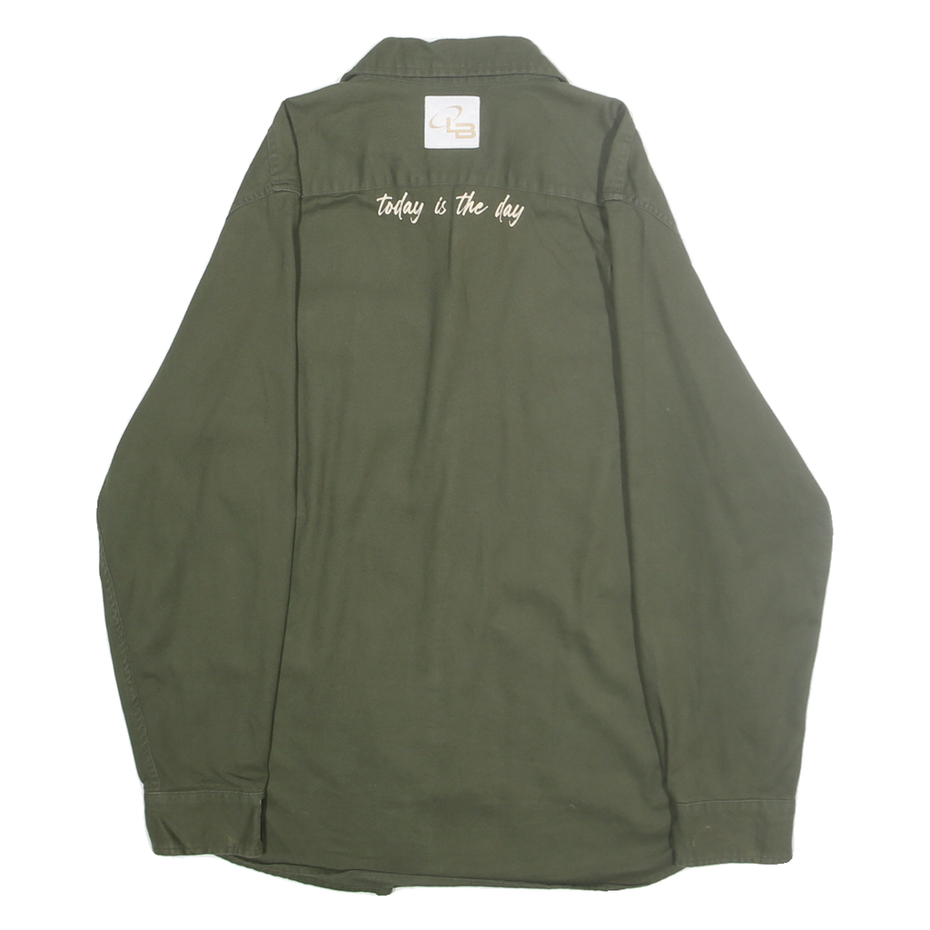 WRANGLER Mens Green Cotton Blend Casual Shirt L Button Pocket Long Sleeve