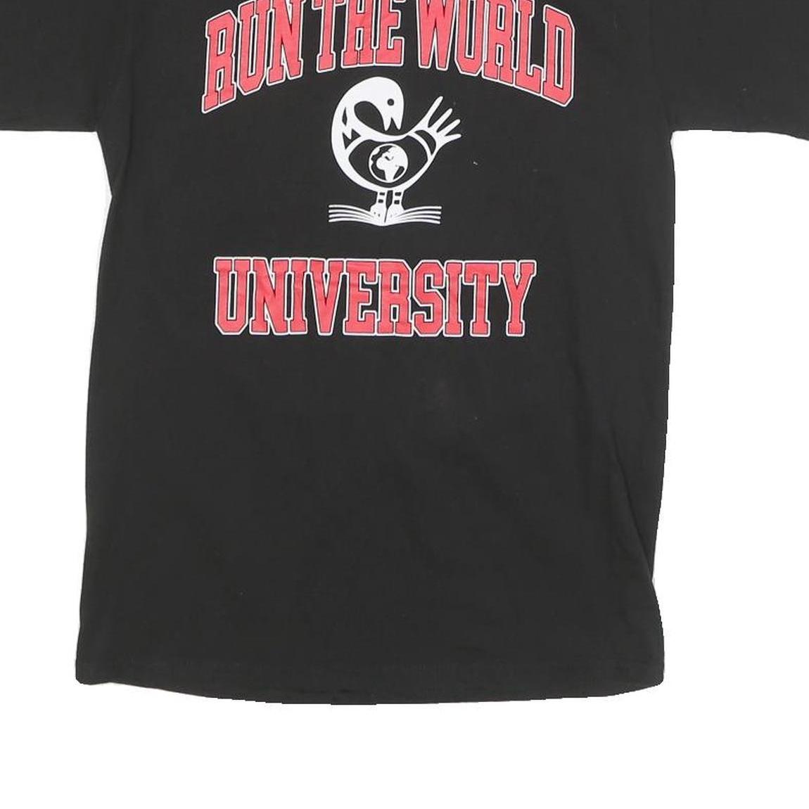 CHAMPION Mens Black Run The World University Graphic T-Shirt S Short Sleeve Crew