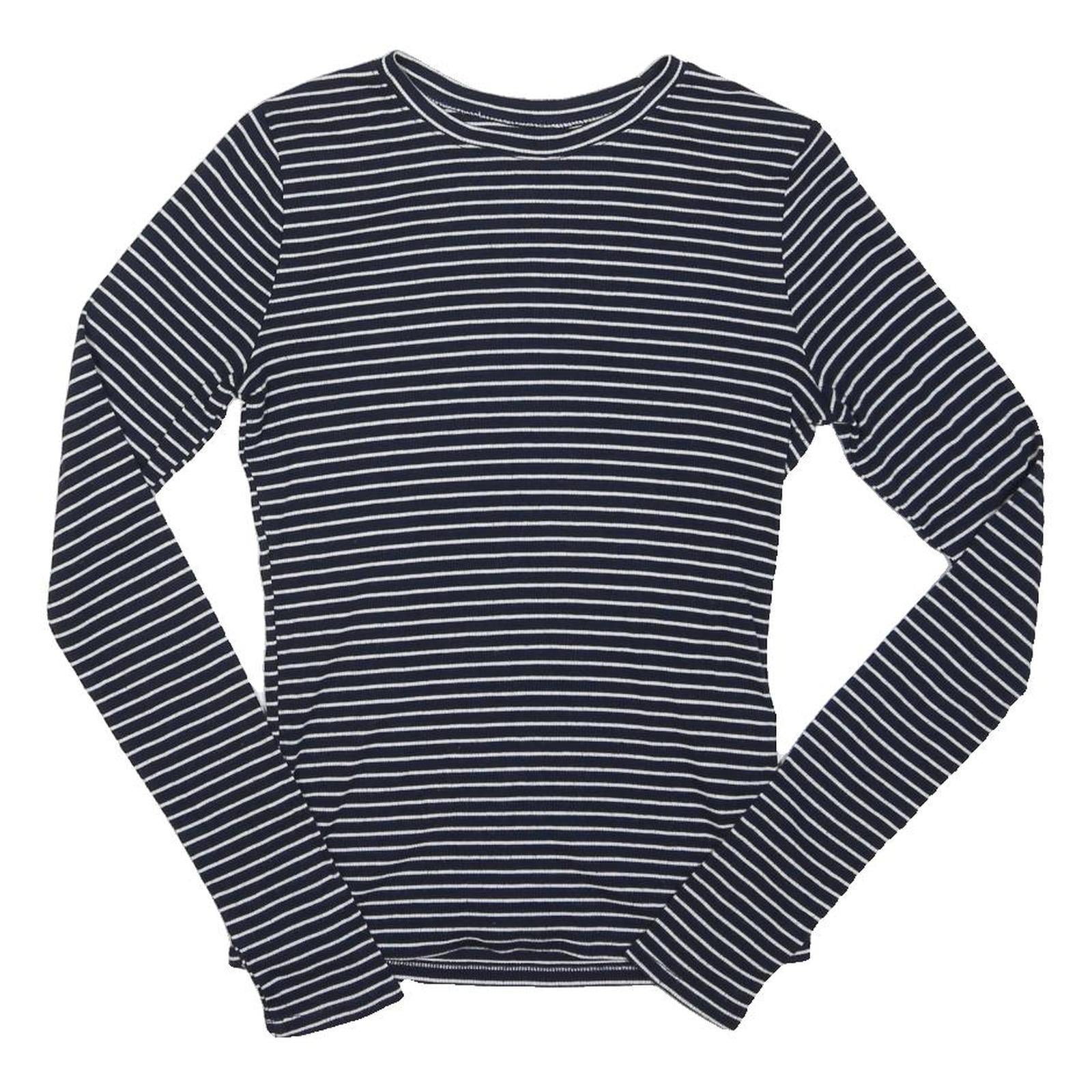 HOLLISTER Womens Blue & White Striped Basic Long Sleeve Crew Neck Top S