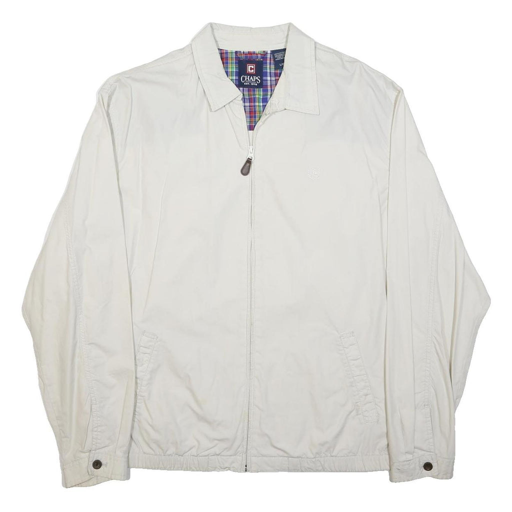 CHAPS Mens White Cotton Zip Jacket L Woven Plain Lightweight Casual