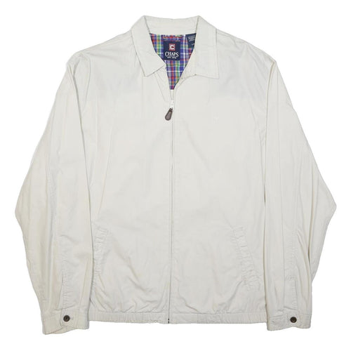 CHAPS Mens White Cotton Zip Jacket L Woven Plain Lightweight Casual