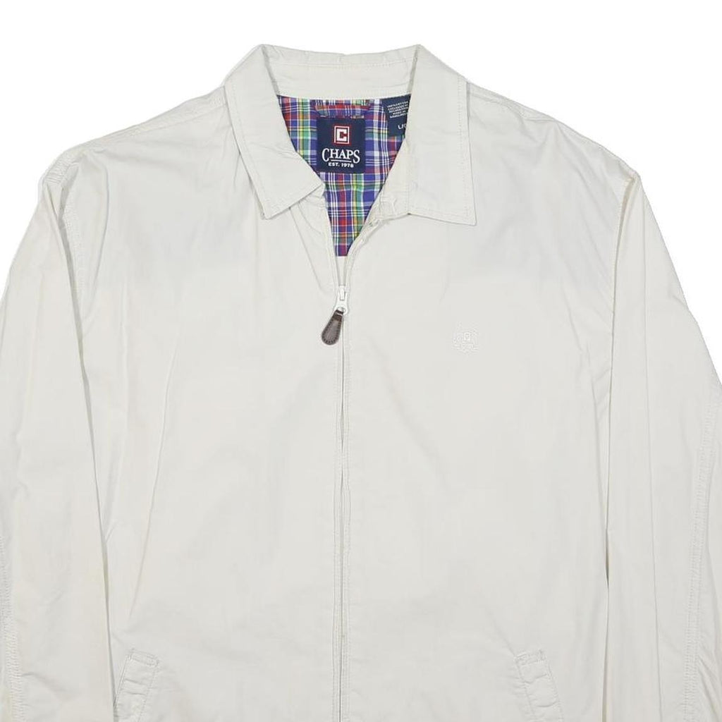CHAPS Mens White Cotton Zip Jacket L Woven Plain Lightweight Casual