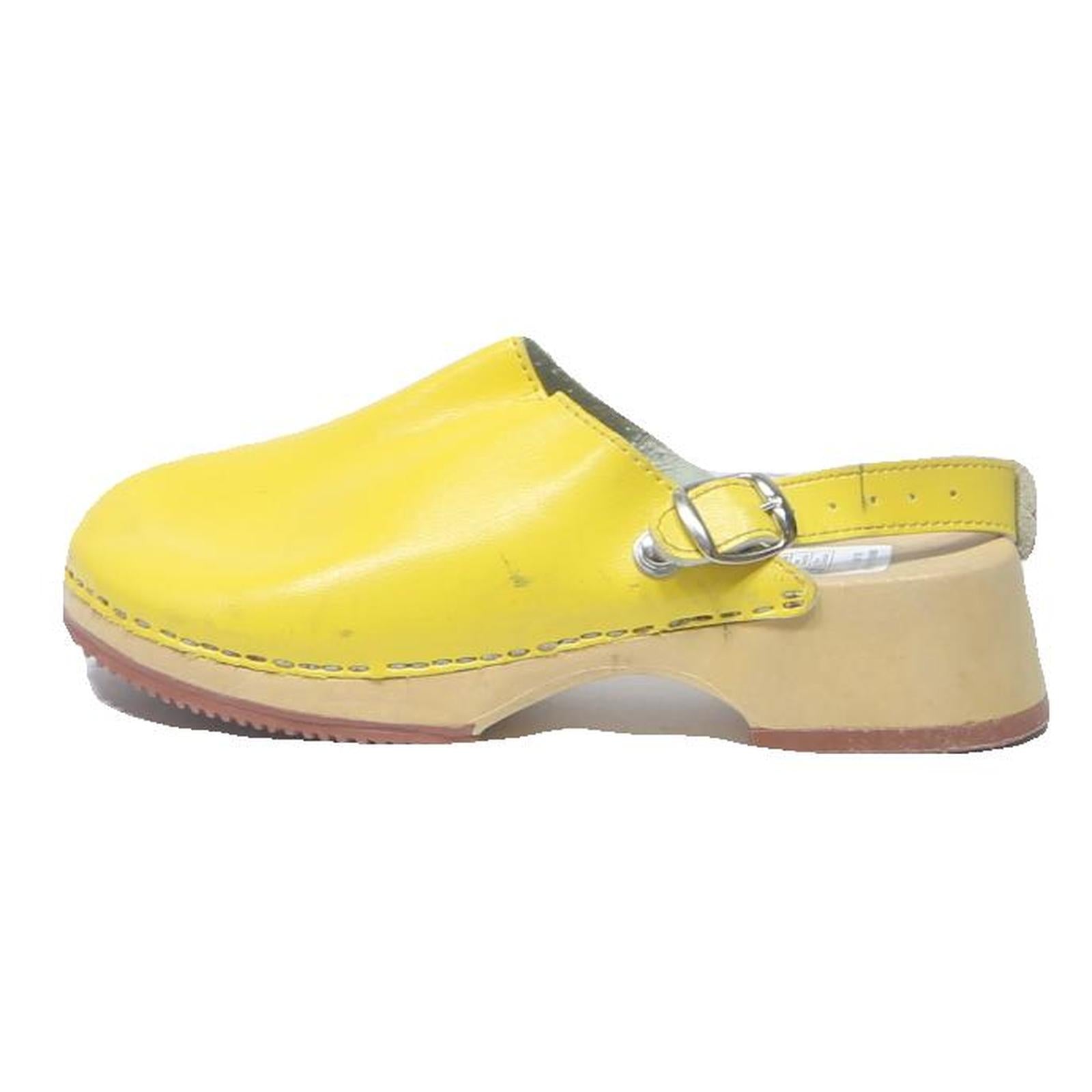 LADYBIRD Womens Yellow Leather Buckle Strap Clogs UK 3 Comfortable Slip On