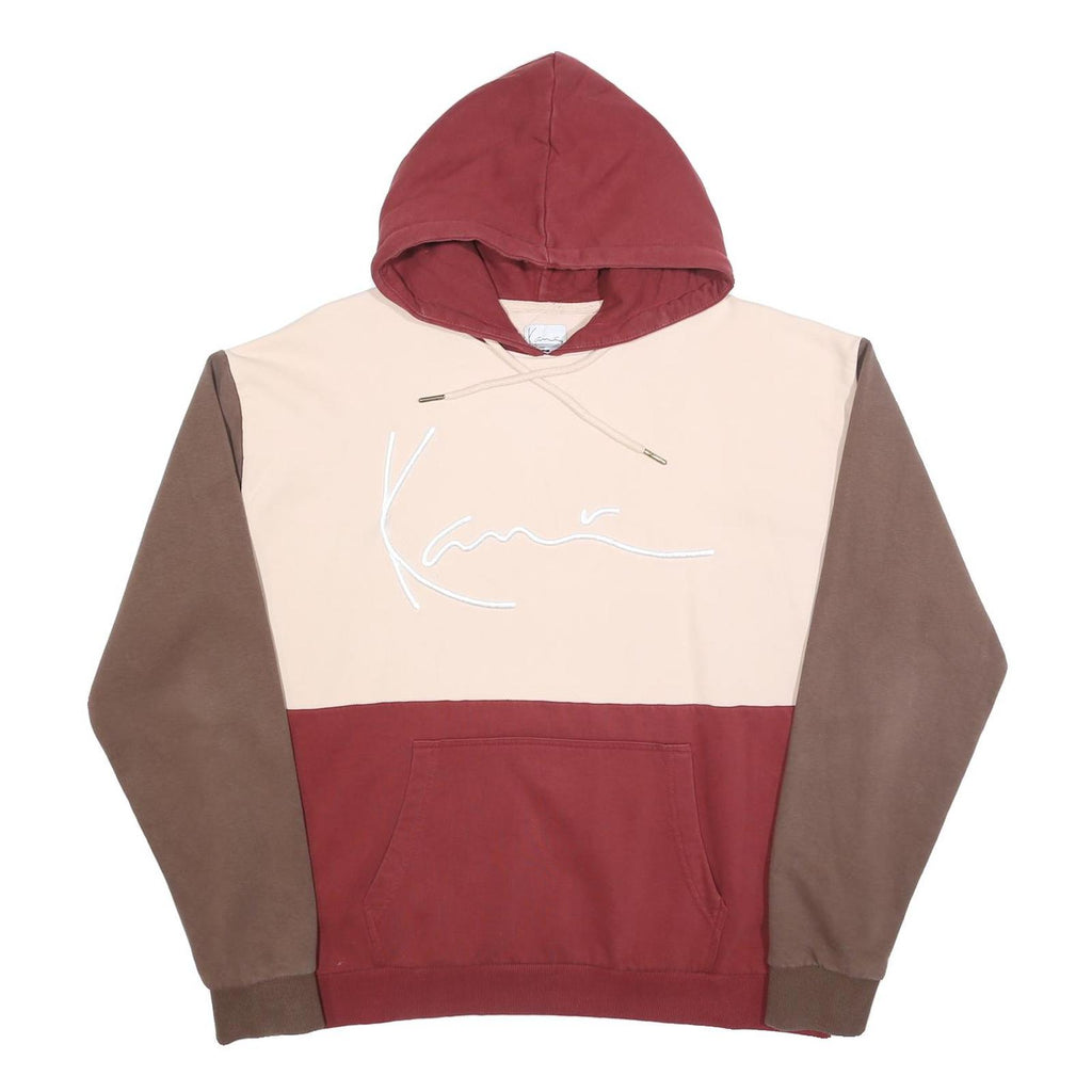 KARL KANI Mens Beige & Brown & Red Colourblock Hoodie L Cotton Blend Pullover