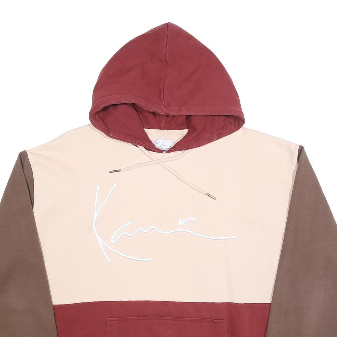 KARL KANI Mens Beige & Brown & Red Colourblock Hoodie L Cotton Blend Pullover
