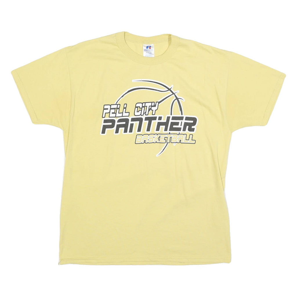 RUSSELL ATHLETIC Mens Yellow Pell City Panther Basketball T-Shirt M Short Sleeve