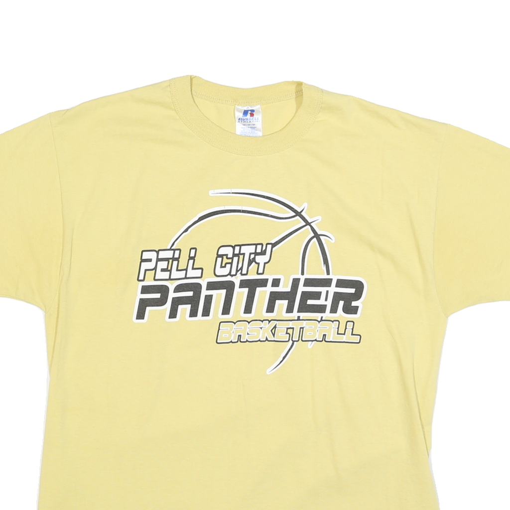 RUSSELL ATHLETIC Mens Yellow Pell City Panther Basketball T-Shirt M Short Sleeve