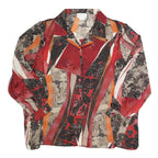 Womens Red Black Beige Printed Blouse Long Sleeve Collared XL Stylish Comfort