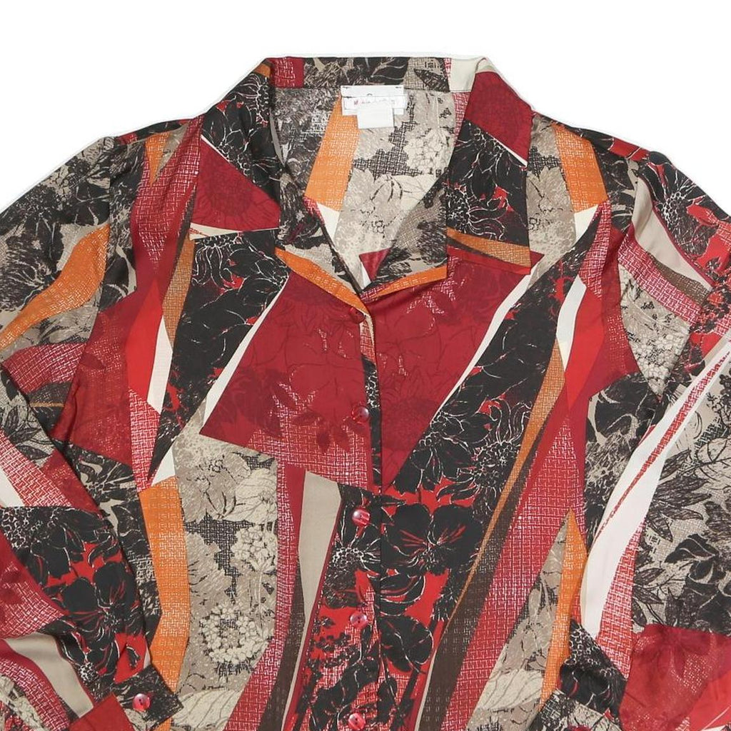 Womens Red Black Beige Printed Blouse Long Sleeve Collared XL Stylish Comfort