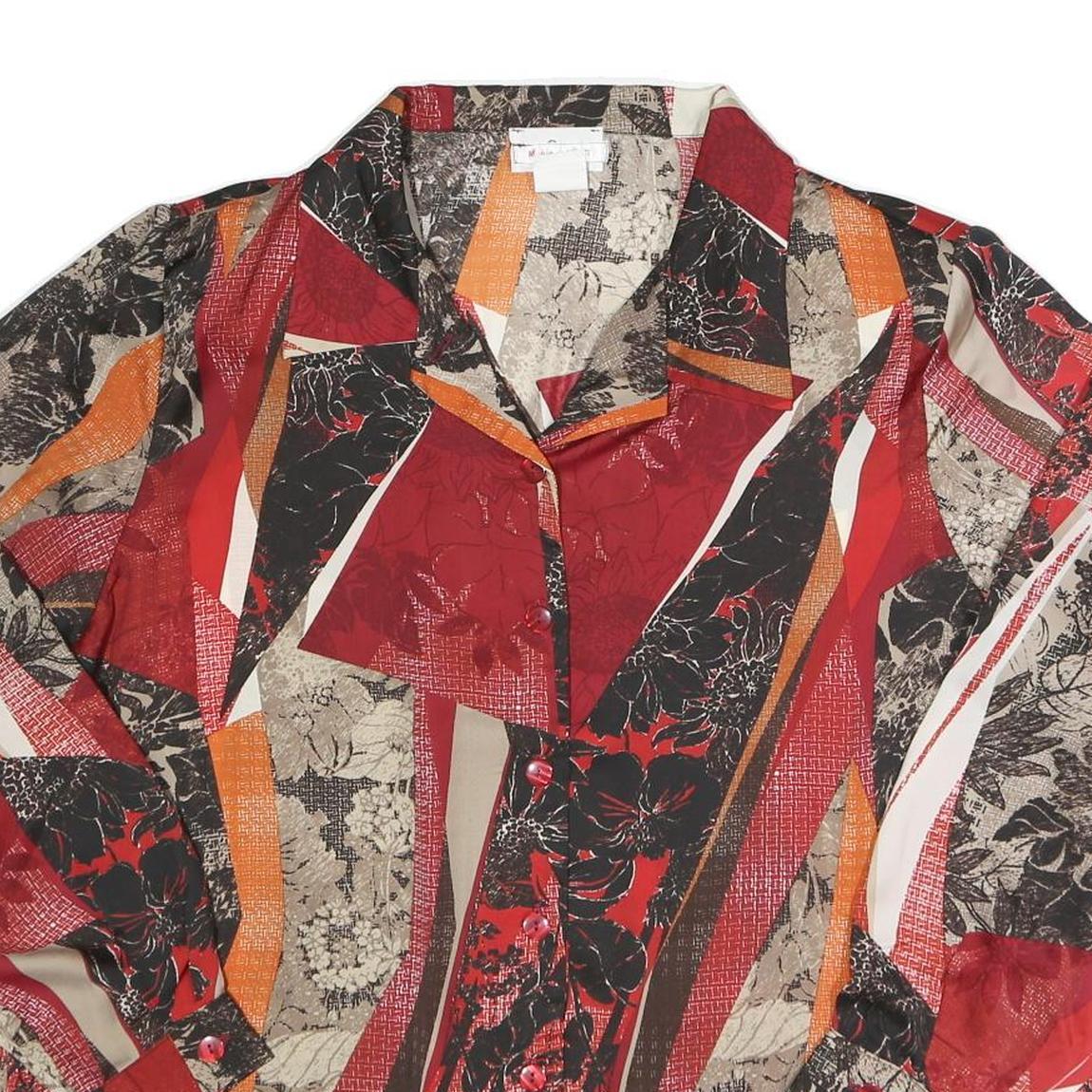 Womens Red Black Beige Printed Blouse Long Sleeve Collared XL Stylish Comfort