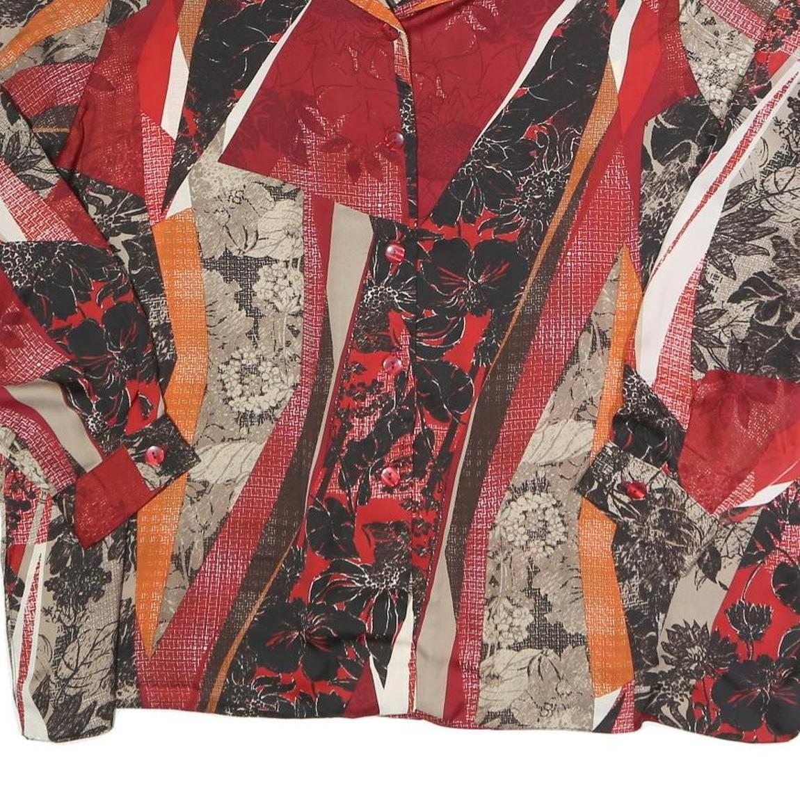 Womens Red Black Beige Printed Blouse Long Sleeve Collared XL Stylish Comfort