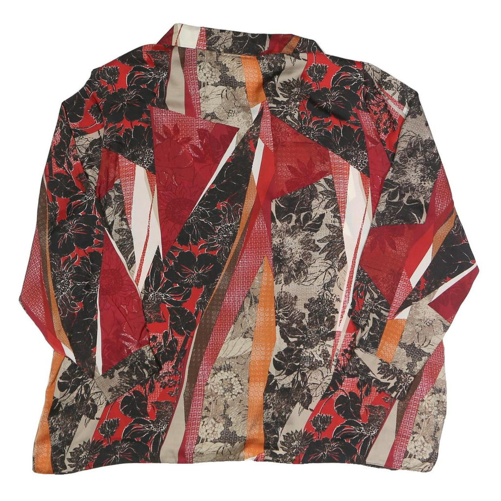Womens Red Black Beige Printed Blouse Long Sleeve Collared XL Stylish Comfort