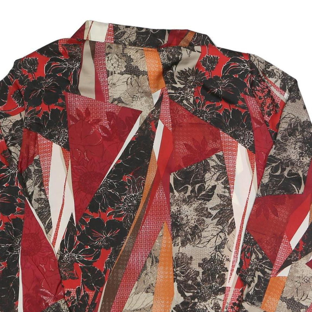 Womens Red Black Beige Printed Blouse Long Sleeve Collared XL Stylish Comfort
