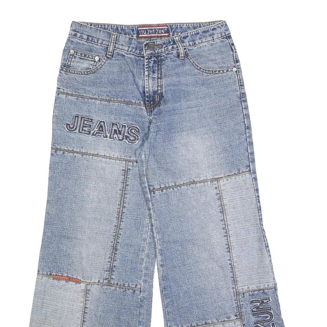 LUI ZHI ZUN Womens Jeans Blue Relaxed Wide-Leg Denim W28 L28 Distressed