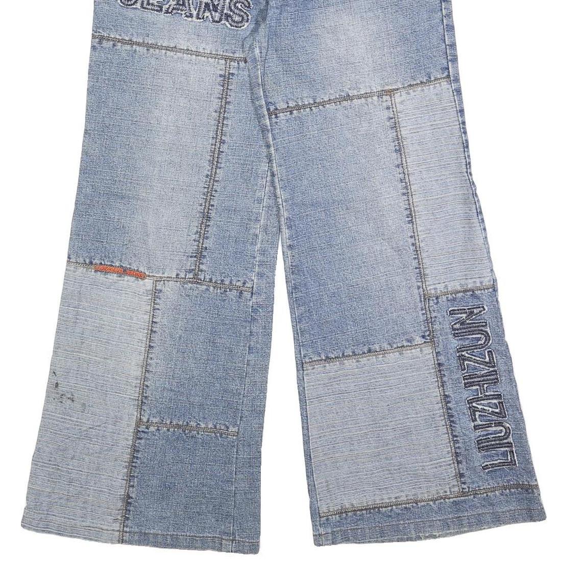 LUI ZHI ZUN Womens Jeans Blue Relaxed Wide-Leg Denim W28 L28 Distressed