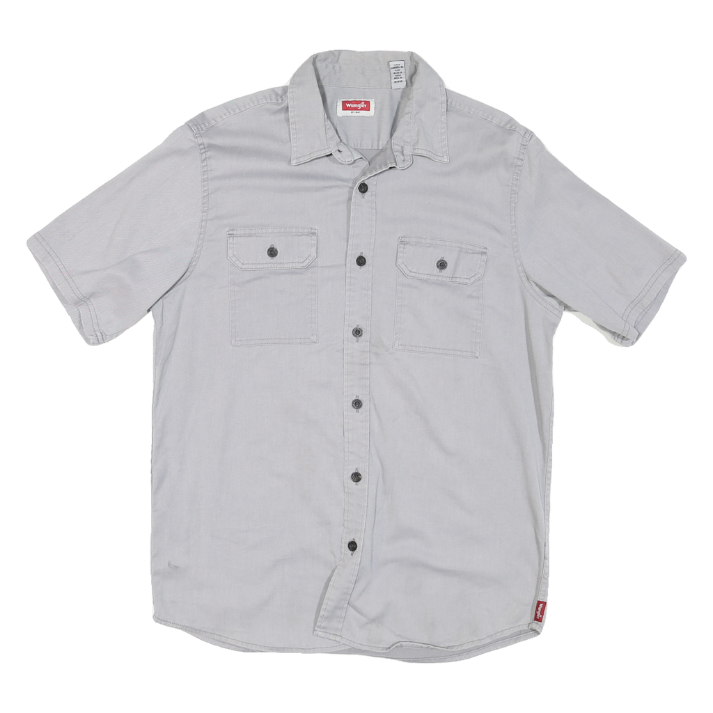 WRANGLER Mens Grey Cotton Blend Short Sleeve Shirt M Casual Workwear