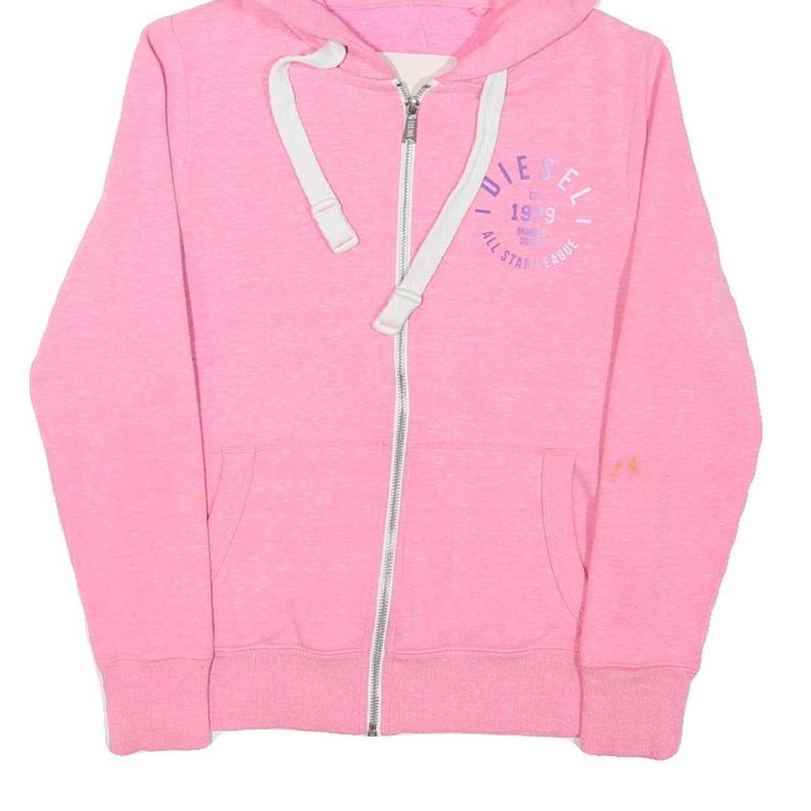 DIESEL Womens Pink Zip Hoodie XS Cotton Blend Casual Sweatshirt