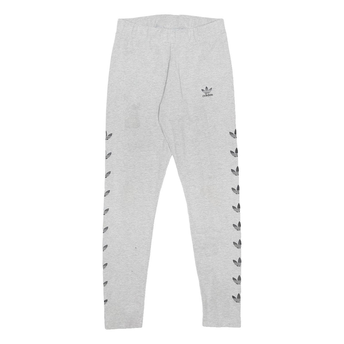 ADIDAS Womens Leggings Grey Trefoil Logo Slim Tapered UK 12 W22 L26 Cotton Blend