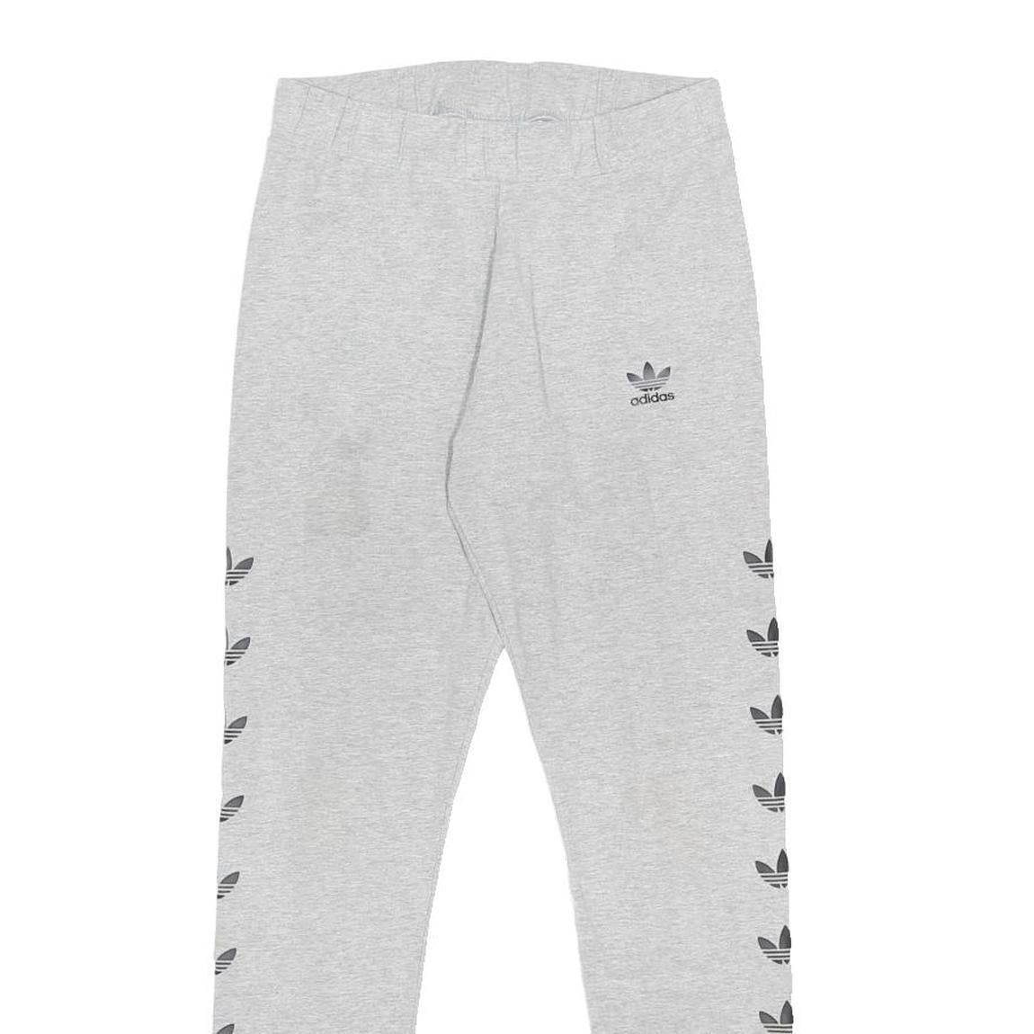 ADIDAS Womens Leggings Grey Trefoil Logo Slim Tapered UK 12 W22 L26 Cotton Blend