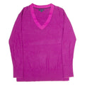 TOMMY HILFIGER Womens Patterned Jumper Purple Striped V-Neck Tight Knit S