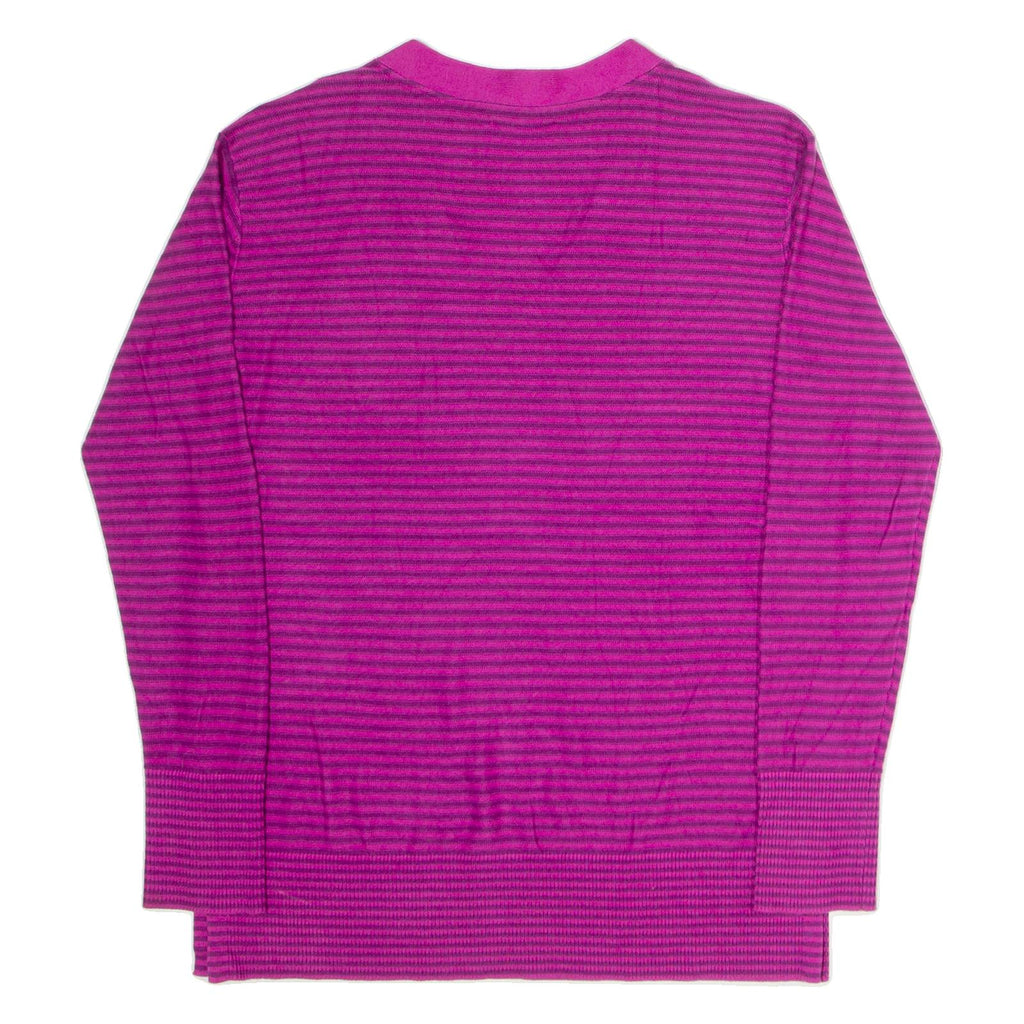 TOMMY HILFIGER Womens Patterned Jumper Purple Striped V-Neck Tight Knit S