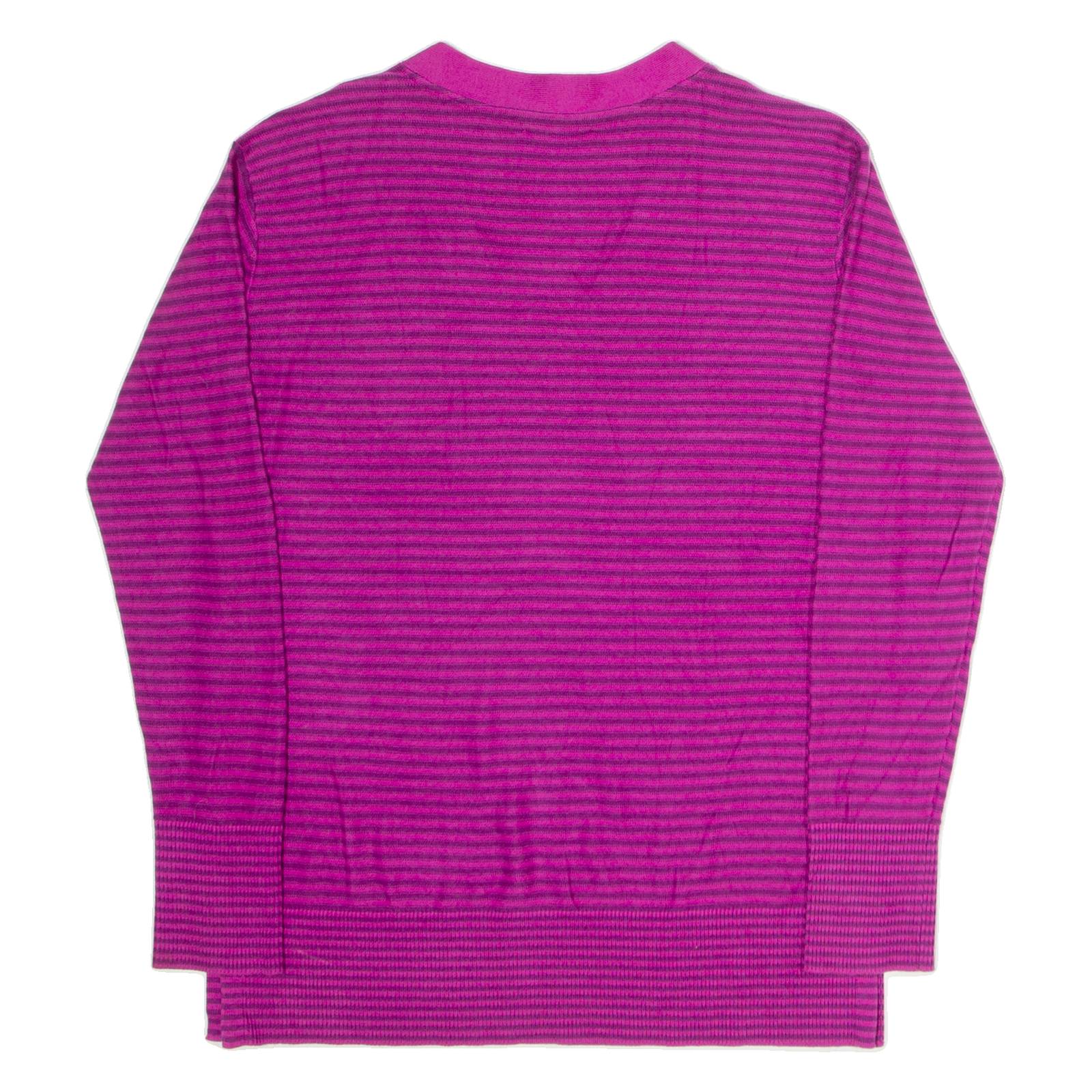 TOMMY HILFIGER Womens Patterned Jumper Purple Striped V-Neck Tight Knit S