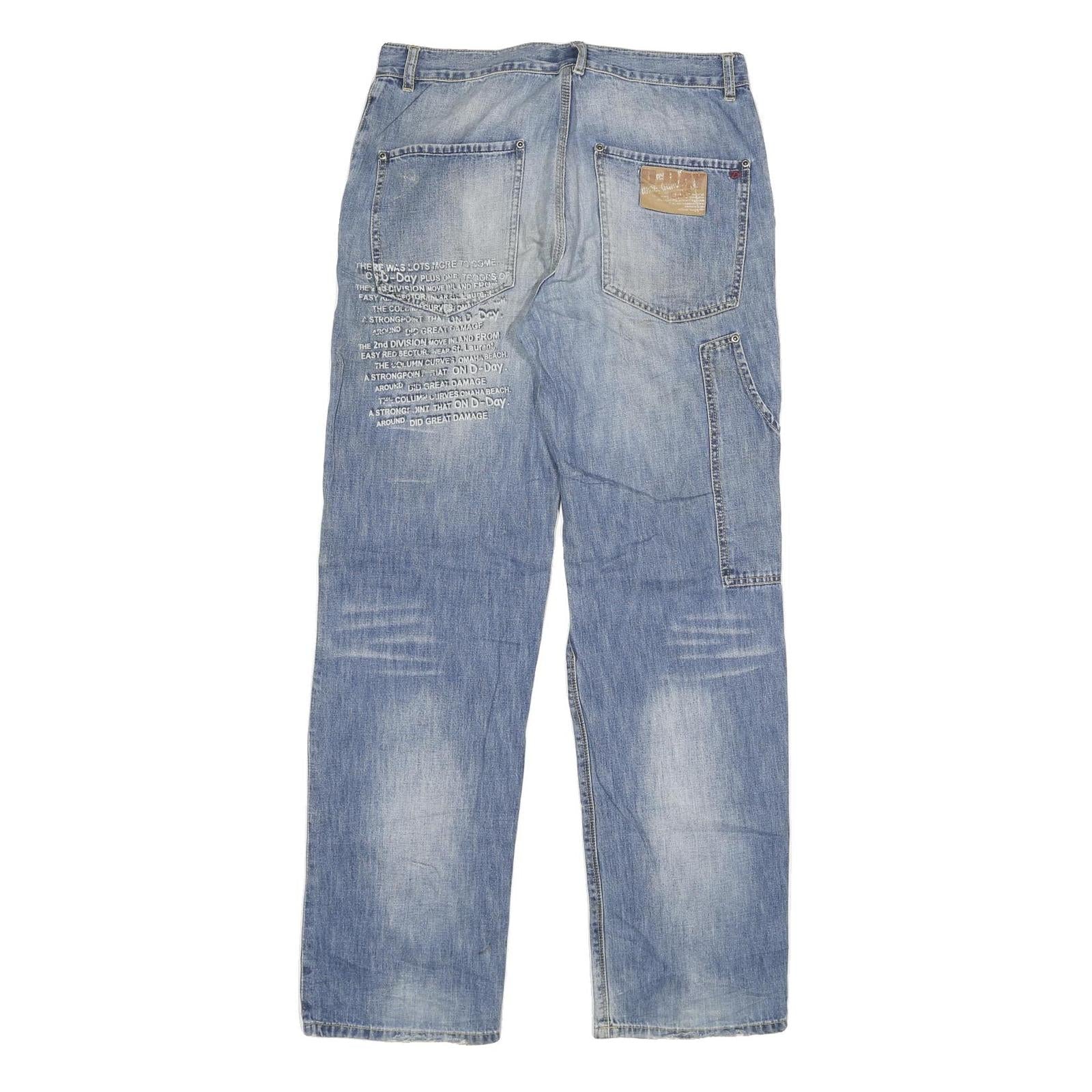 D DAY Mens Regular Fit Blue Denim Cotton Blend Jeans W30 L32 Functional Pockets