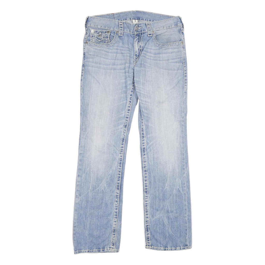 TRUE RELIGION Mens Jeans Blue Regular Straight Denim Light W34 L34 Zip Cotton